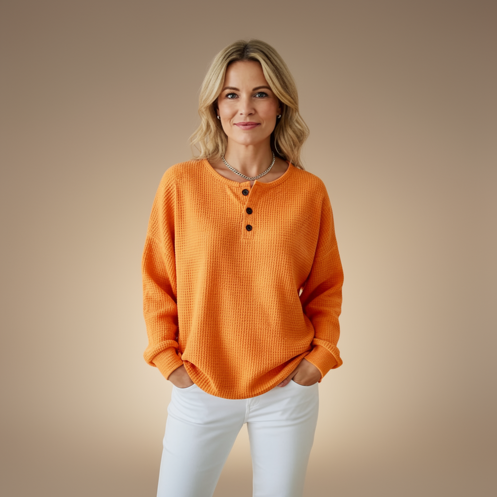 Cozy Waffle-Weave Henley Top