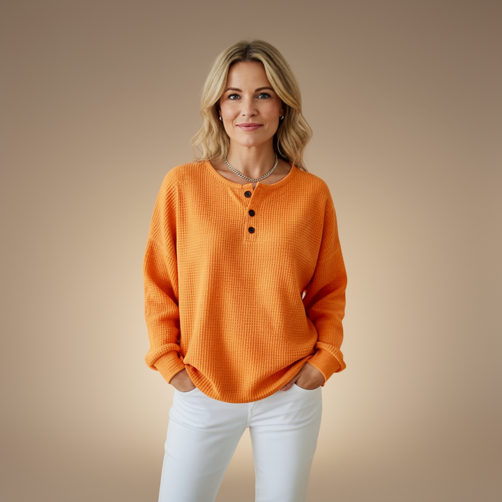 Cozy Waffle-Weave Henley Top